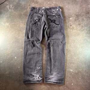 vintage 90s rocawear black bleach stained embrodierd skater jeans mens size 36